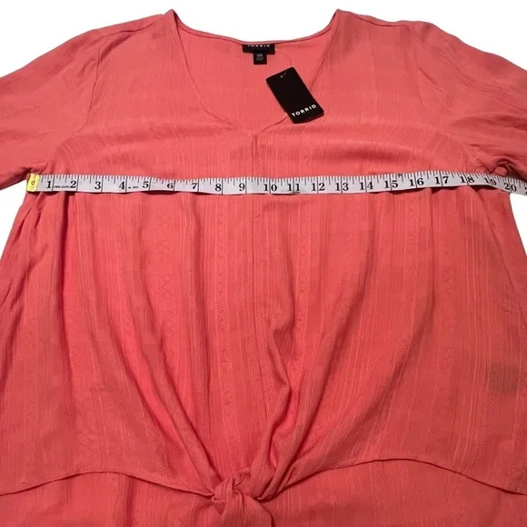 Torrid NEW Textured Woven Tie Front Top Crabapple Coral Orange Medium Large L 10 - Picture 12 of 15